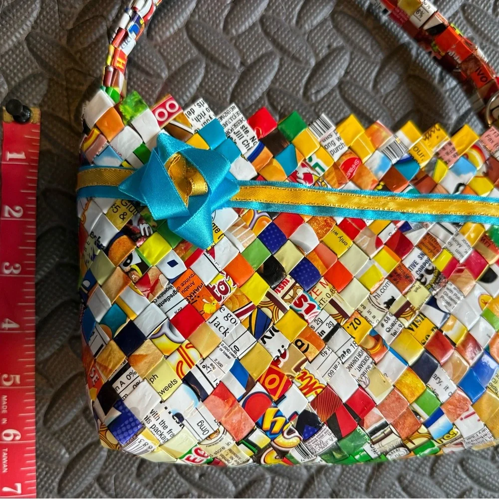 Colorful Woven Candy Wrapper Handcrafted Bag - Picture 2 of 6
